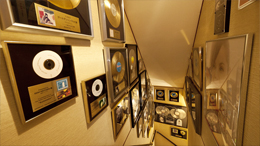 Gold discs displayed in the entrance of Studio GO and NOKKO